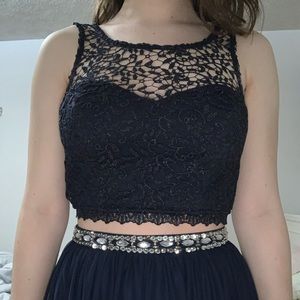 two-piece navy blue formal dress